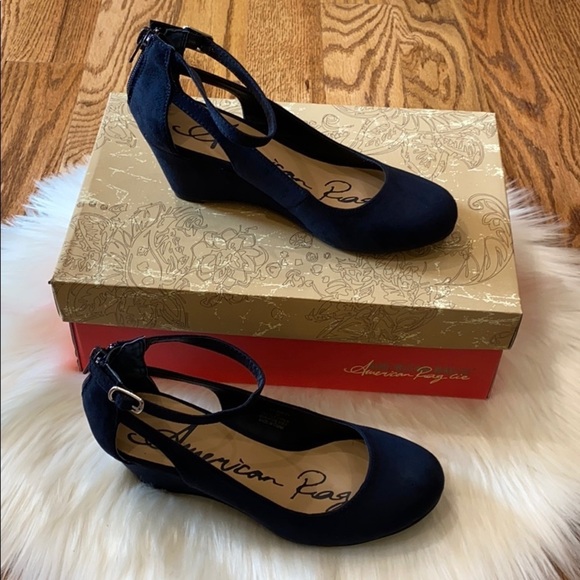 American Rag Shoes - American Rag Navy Blue Miley Chop Out Wedges 5M
